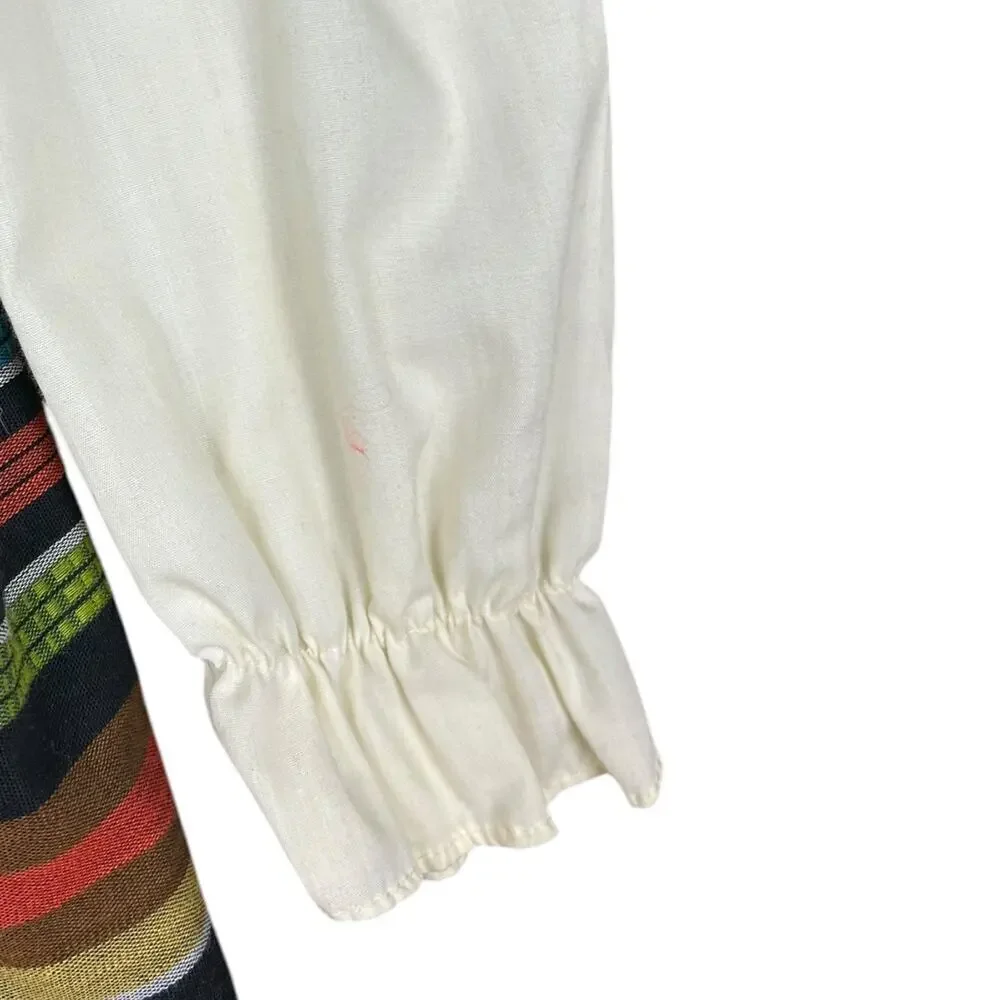 Vintage 70's Girl's Dress Smocked High Neck Serape Stripe Long Sleeve Floral